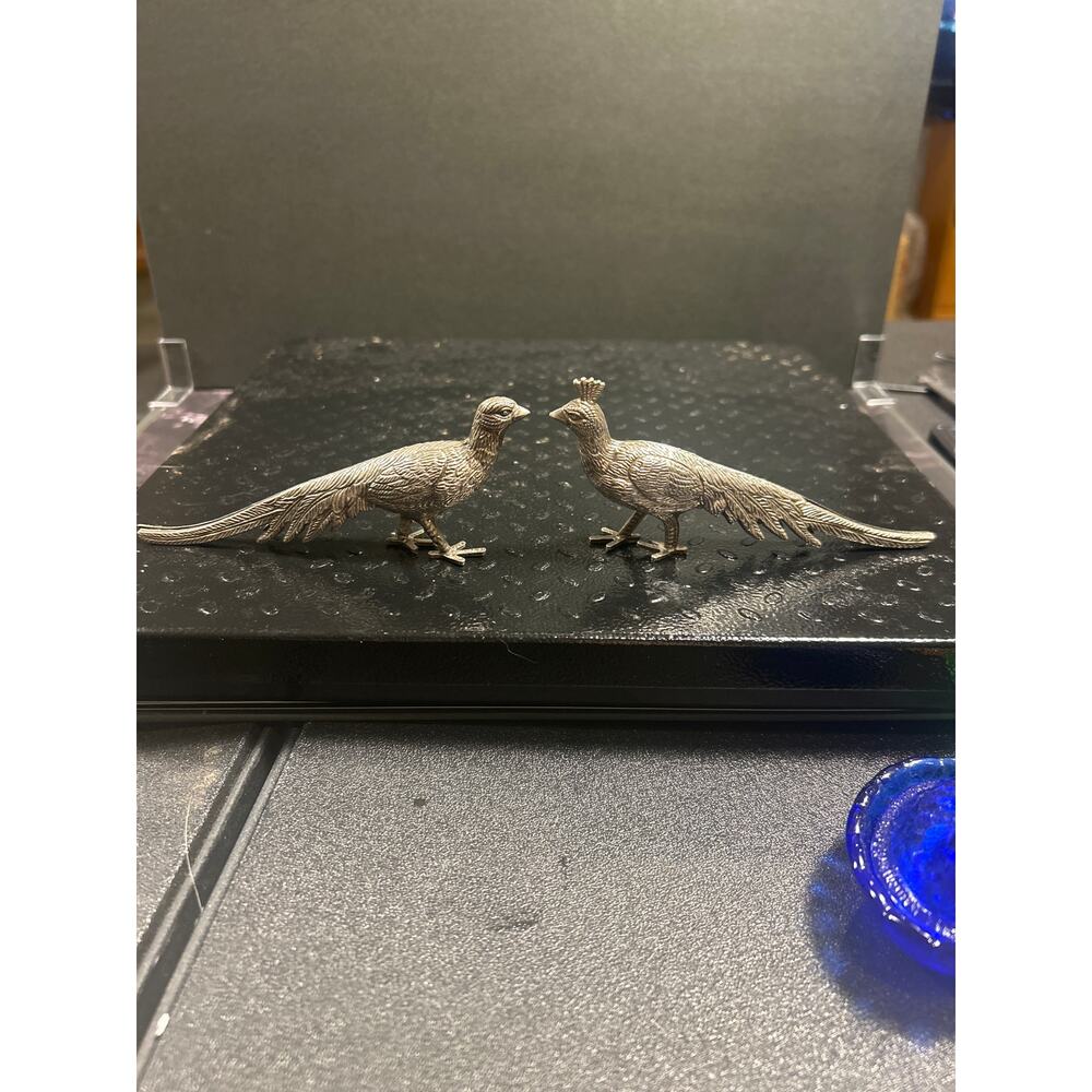Peafowl Silver Plated Pewter Pair - Picture 2 of 4